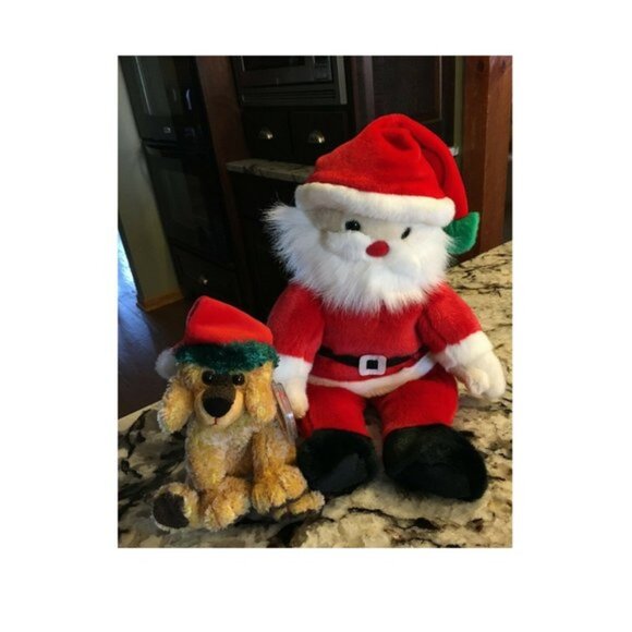 Set 2 TY Christmas Beanie Babies Babys Santa Claus & Jinglepups Dog 8" & 14" - Picture 1 of 4